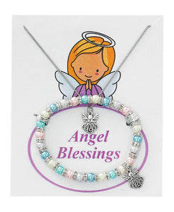 Multicolor Pearl Angel Pendant and Bracelet 16 Inch Chain