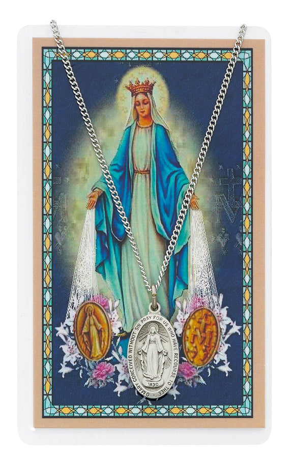 Pewter Necklace Prayer Card Set 18 Inch Chain