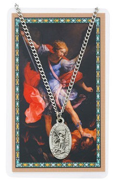 Pewter Medal Necklace Prayer Card Set 24 Inch Chain