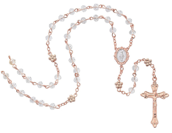 6MM Crystal & Rose Gold Rosary