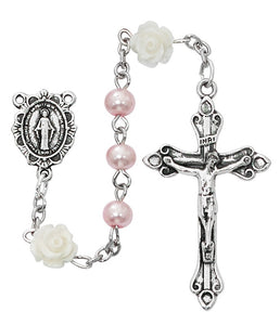 Pink With White Flowers Rosary