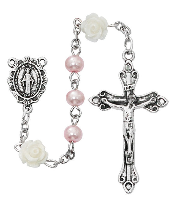 Pink With White Flowers Rosary
