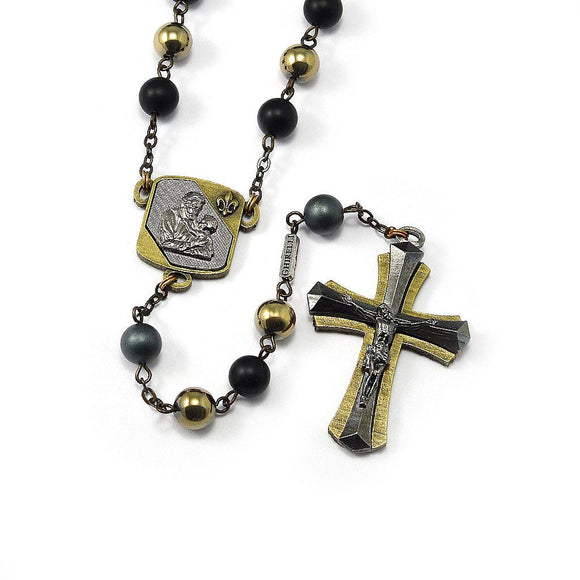 8mm Hematite Black & Gold St Joseph Rosary