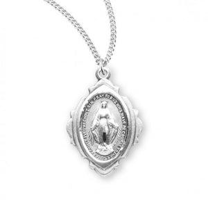 Fancy Oval SS Miraculous Medal 18Necklace