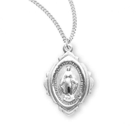 Fancy Oval SS Miraculous Medal 18Necklace