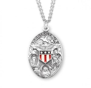 Large Oval Military 3-Way Enamel Medal Necklace