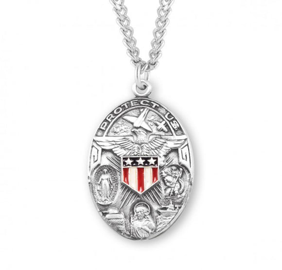 Large Oval Military 3-Way Enamel Medal Necklace