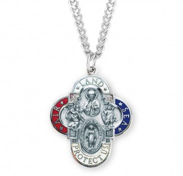 SS Epoxy Air Land Sea 4-Way Medal Necklace