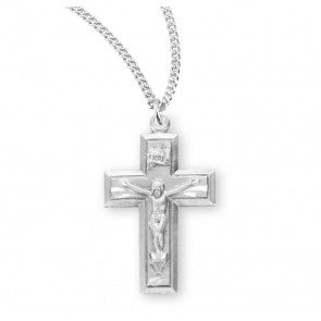 Small Wide SS .9" Crucifix Necklace 18" Chain