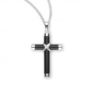 1.3" Onyx Cross Necklace 20" Chain