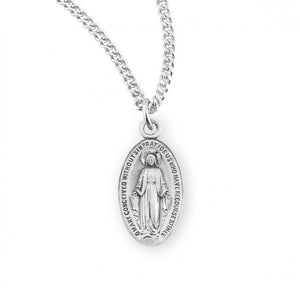 1" SS Miraculous Medal Oval Necklace 18" Chain