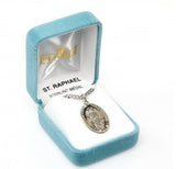 St Raphael SS Large 1.1" Oval Necklace 24" Chain