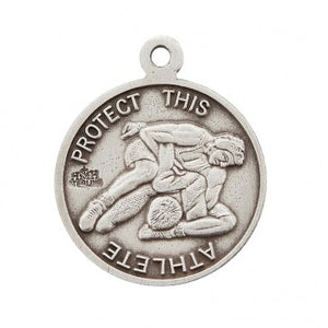 St Sebastian Round SS Wrestling Medal Necklace