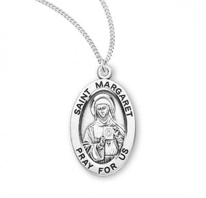 St Margaret SS .9" Small Oval Medal Necklace 18" Chain