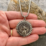 Large Antiqued Pewter St Christopher Compass 20 Inch Chain
