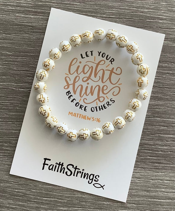 Embossed White Acrylic Bead Bracelet