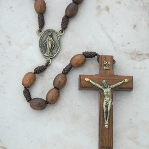 Miraculous Medal Brazilian Wood Corded Rosary
