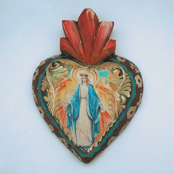 Hand Painted Our Lady Of Grace Heart Wall Art