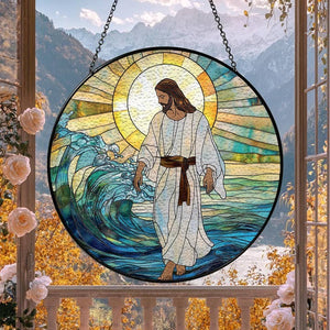 6" Jesus Walking on Water Stained Glass Suncatcher
