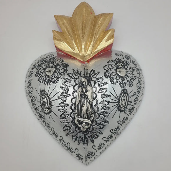 Etched Tin Over Wood Milagros Heart