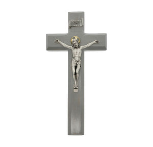 9" Gray Crucifix with Antique Silver and Gold Finish Italian Corpus
