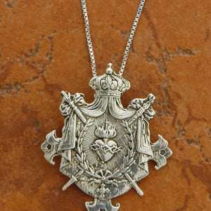 Shield and Swords Sterling Silver Charm Necklace