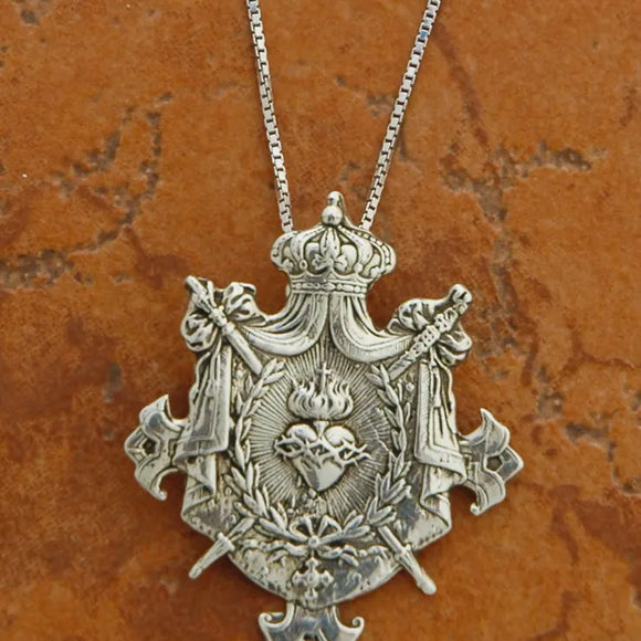 Shield and Swords Sterling Silver Charm Necklace