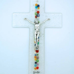 8" Center Flowers Italian Murano Millefiori Glass Crucifix