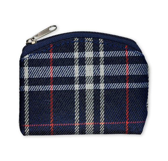 Dark Blue Tartan Plaid Rosary Pouch