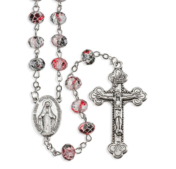 6mm Black Faceted Speckled Bead Rosary