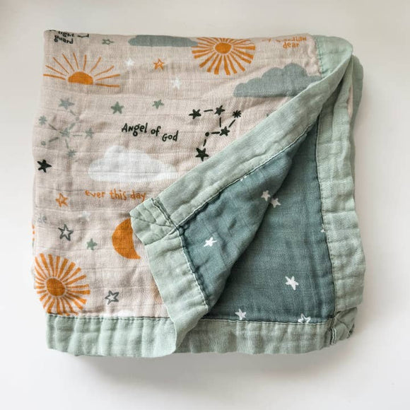 Catholic Luxury Double Sided Muslin Blanket - Guardian Angel