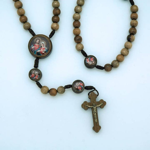 Sacred & Immaculate Hearts Brazilian Wood Corded Rosary