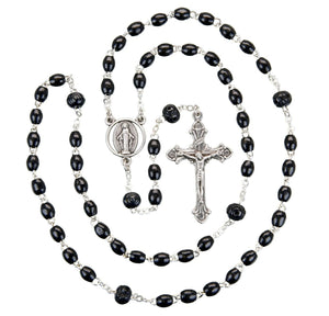 5 x 7mm Black Oval Wood Bead Rosary