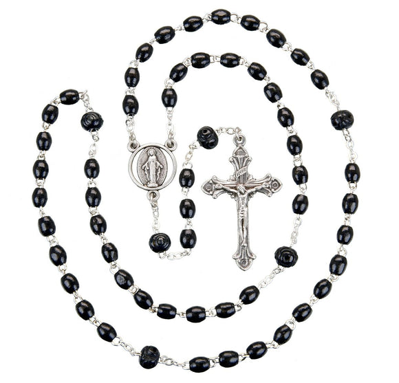 5 x 7mm Black Oval Wood Bead Rosary