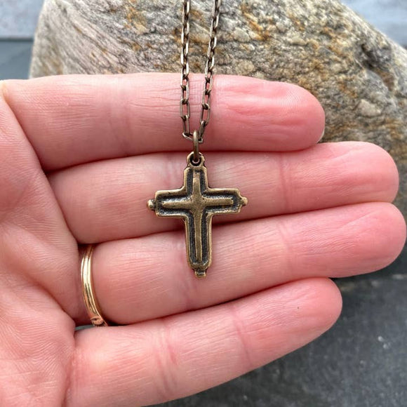 Simple Bronze Cross Necklace