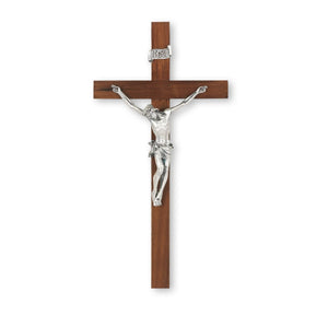 9" Walnut Crucifix with an Italian Silver Finish Corpus