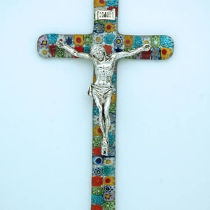 6" Multicolor Italian Murano Millefiori Glass Crucifix