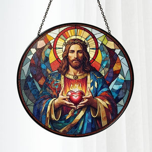 6" Sacred Heart of Jesus Stained Glass Suncatcher
