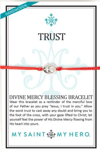 Trust Divine Mercy Blessing Bracelet Silver & Red