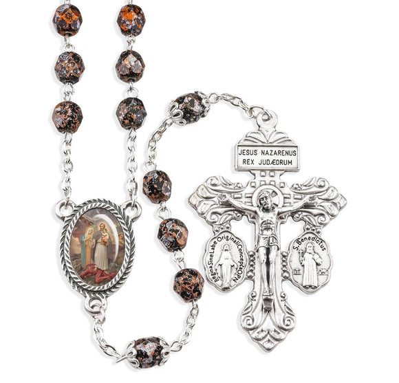 7mm St Joseph Terror of Demons Copper Metallic Flake Bead Rosary