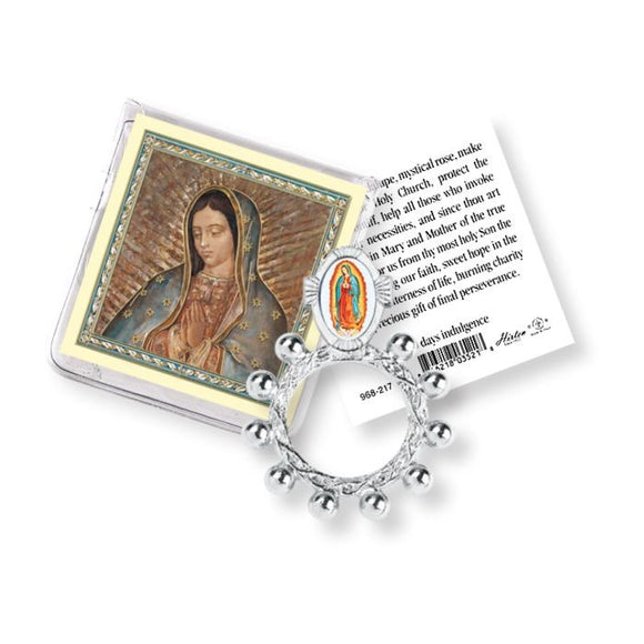 Our Lady of Guadalupe Finger Rosary with Holy Card in a Clear Pouch