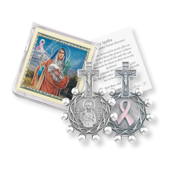 St. Agatha Finger Rosary with Holy Card in a Clear Pouch