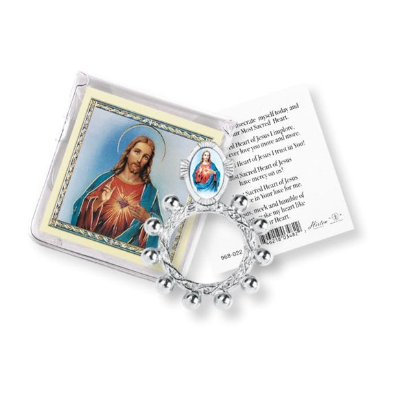 Sacred Heart of Jesus Finger Rosary with Holy Card in a Clear Pouch