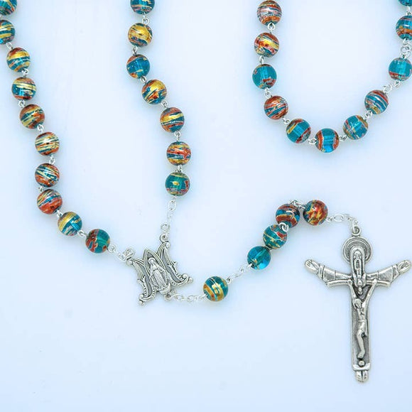 8mm Fatima Glass Bead Multi-Colored Rosary