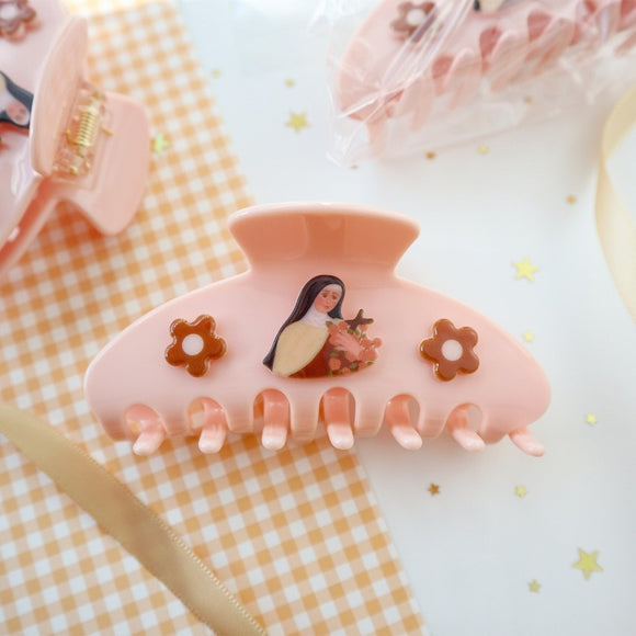 St Therese of Lisieux Pink Hair Clip