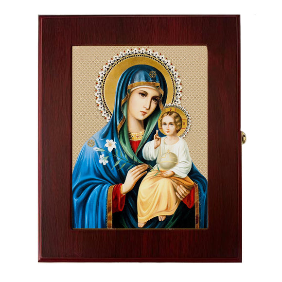 Eternal Bloom of Virgin Mary Icon Velvet Lined Keepsake Box
