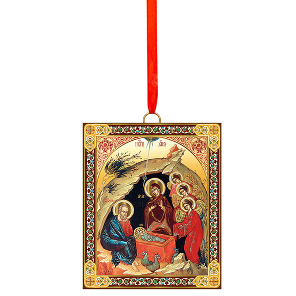 Nativity of Christ Scene 9 Wooden Icon Christmas Ornament