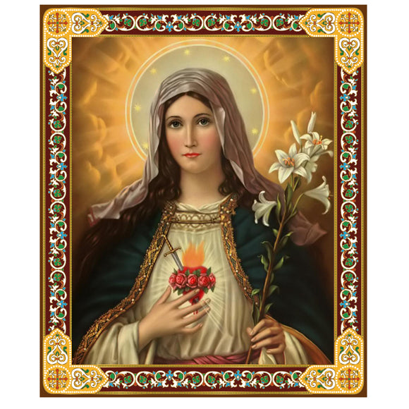 Immaculate Heart of Mary Gold Foil Wooden Icon