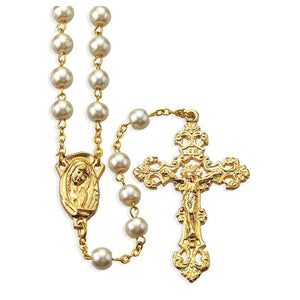 8mm Gold Pearl Rosary