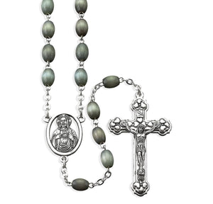 6 x 8mm Oval Grey Cat's Eye Glass Bead Rosary